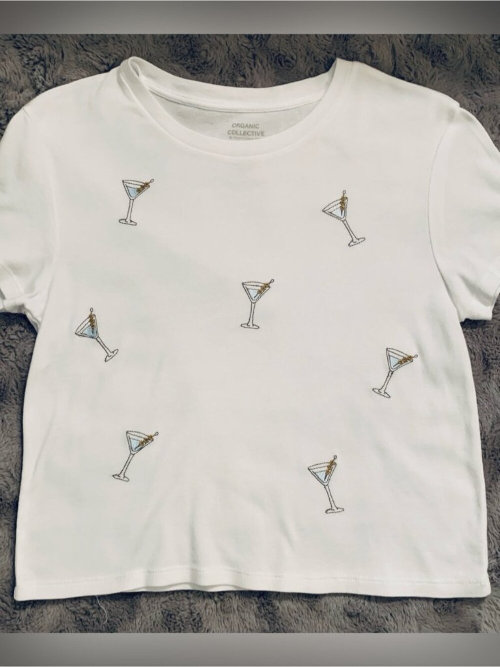 Organic Collective White Short Sleeved T-shirt with Embroidered Martini’s